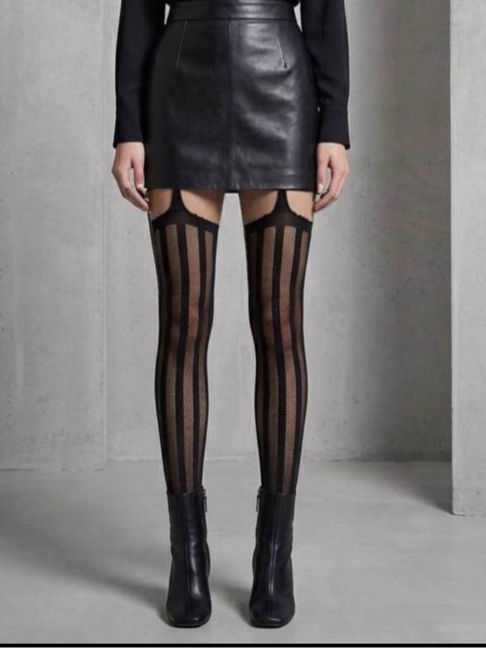 Black Sheer Patterned Thigh-High Tights - Women Accessories